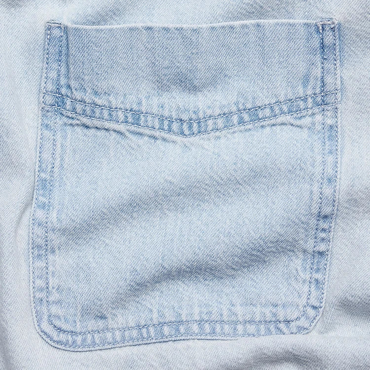 Eco-Friendly Lycra Blend Turn-Down Collar Full Sleeve Embroidered Denim Shirt with Front Pocket Regular Fit Formal Casual Style