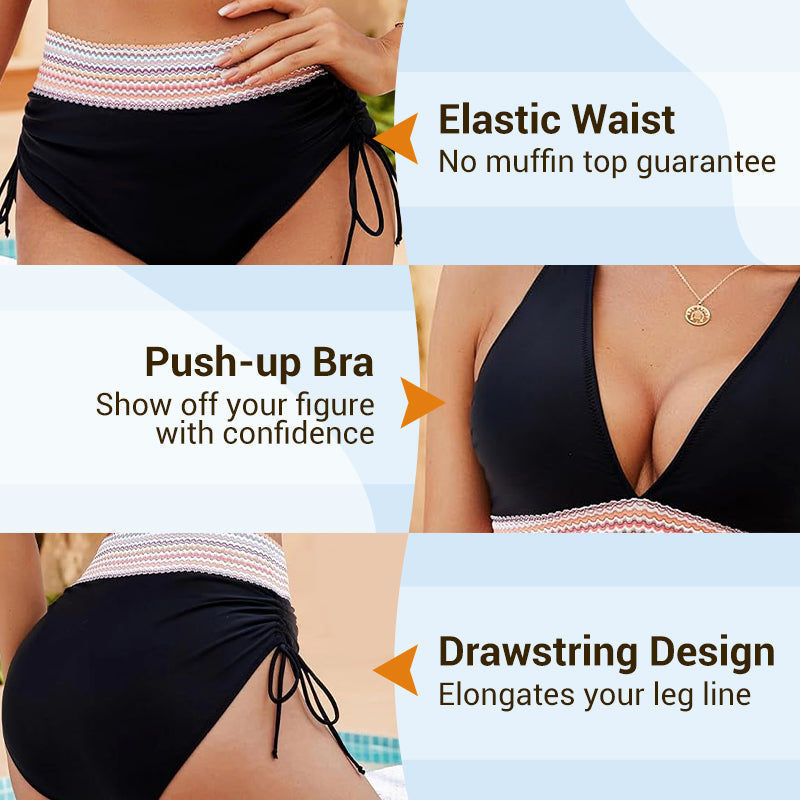 🔥Universal fitting💃High Waisted Tummy Control Color Block Bikini (2 Sets)