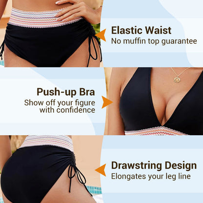 🔥Universal fitting💃High Waisted Tummy Control Color Block Bikini (2 Sets)