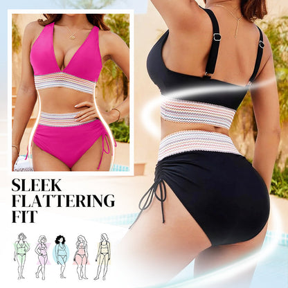 🔥Universal fitting💃High Waisted Tummy Control Color Block Bikini (2 Sets)