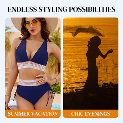 🔥Universal fitting💃High Waisted Tummy Control Color Block Bikini (2 Sets)