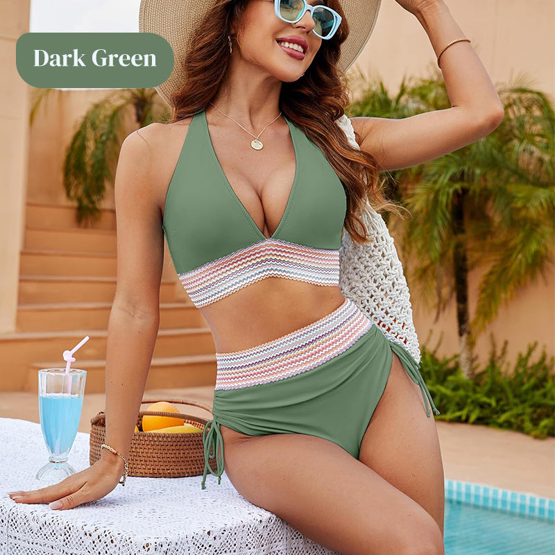 🔥Universal fitting💃High Waisted Tummy Control Color Block Bikini (2 Sets)