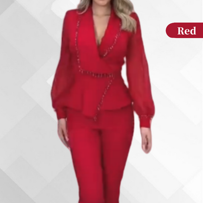 💕Spring New💕 Women's Mesh Beaded Top & Wide-Leg Pants Set