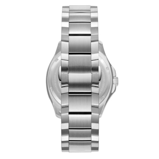 Men's Automatic Watch with Dark Blue Dial and Silver Stainless Steel Band,