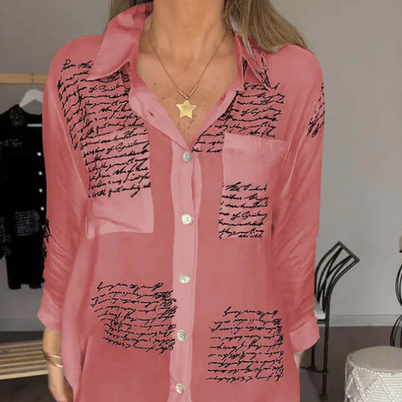 🎁Hot Sale 👚Women's Long Sleeve Print Fashion Lapel Shirt
