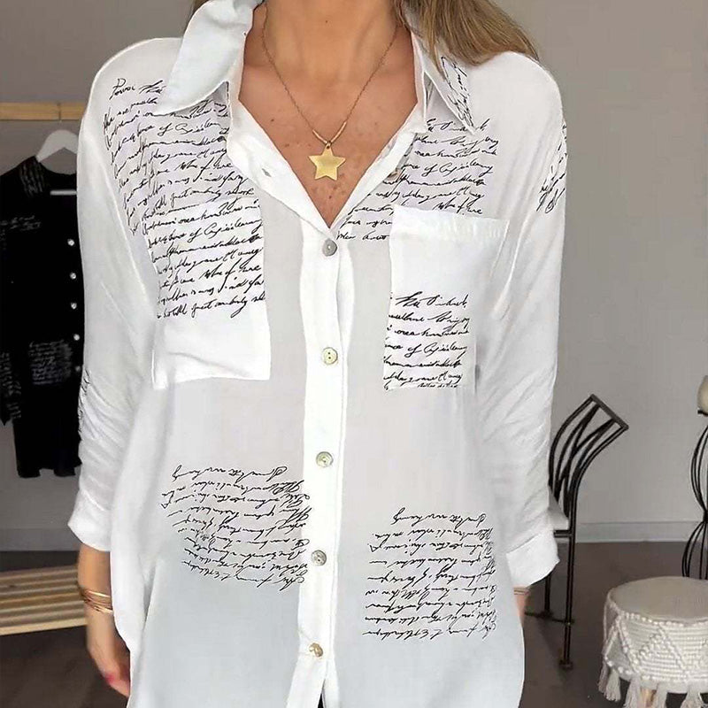 🎁Hot Sale 👚Women's Long Sleeve Print Fashion Lapel Shirt