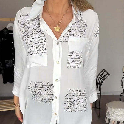 🎁Hot Sale 👚Women's Long Sleeve Print Fashion Lapel Shirt