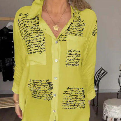 🎁Hot Sale 👚Women's Long Sleeve Print Fashion Lapel Shirt