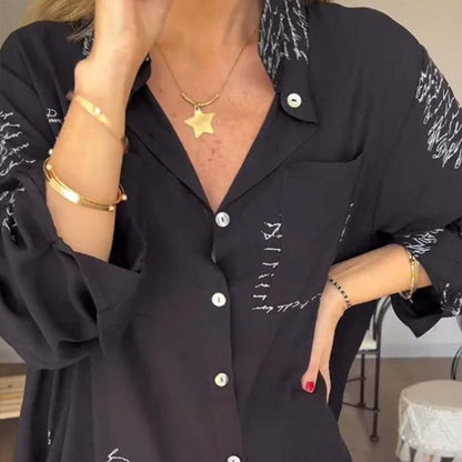 🎁Hot Sale 👚Women's Long Sleeve Print Fashion Lapel Shirt