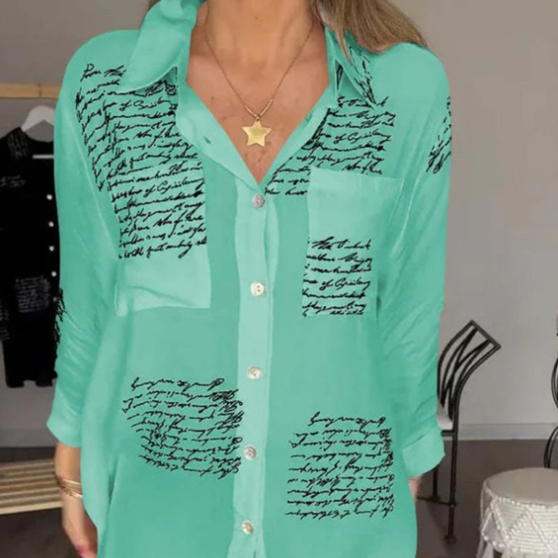 🎁Hot Sale 👚Women's Long Sleeve Print Fashion Lapel Shirt