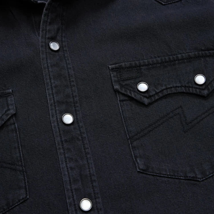 100% Cotton Casual Vintage Stonewash Eco-Friendly Regular Fit Versatile Style Snap Button Denim Shirts