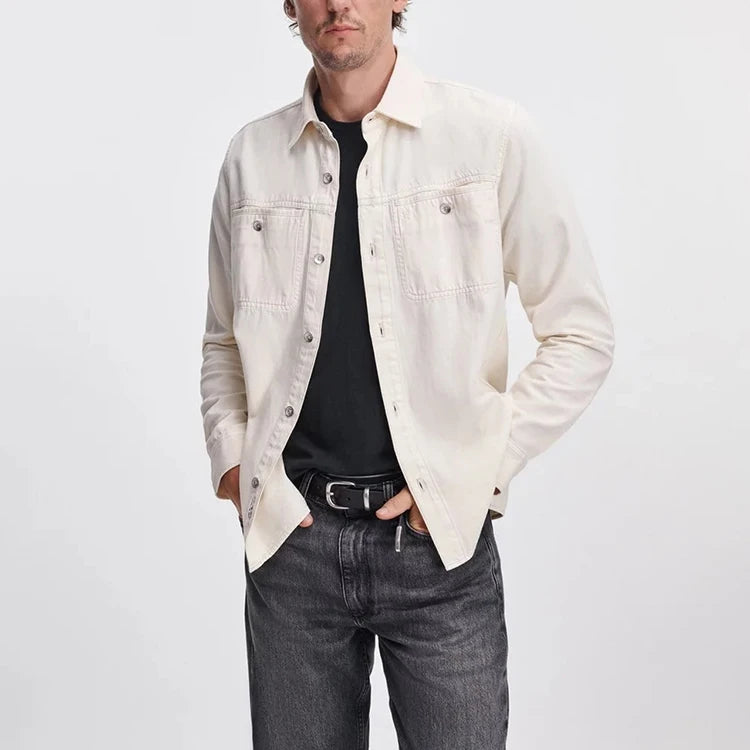 Vintage Casual Eco-Friendly Regular Fit Metal Buttons Turn-Down Collar Denim Workwear Shirt
