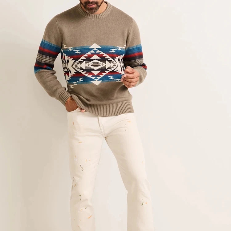 Geometric Jacquard Slim Fit Light Breathable Custom Logo Cotton Knit Sweater