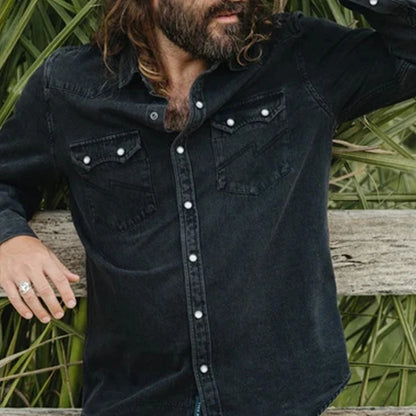 100% Cotton Casual Vintage Stonewash Eco-Friendly Regular Fit Versatile Style Snap Button Denim Shirts