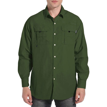 Men's Outdoor Fishing Shirt Long Sleeve Hiking Tops UPF 50+ Sun Protection Shirt Quick Dry Lightweight Shirt With Pockets