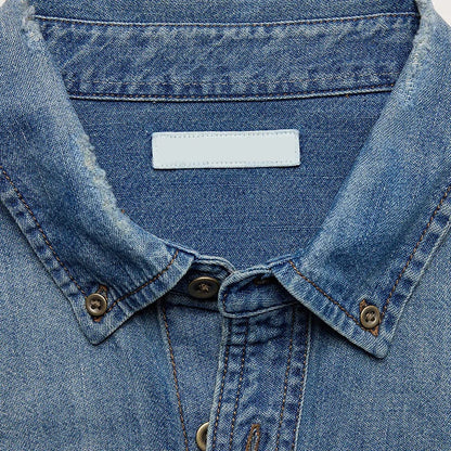 Eco-Friendly Lycra Blend Turn-Down Collar Full Sleeve Embroidered Denim Shirt with Front Pocket Regular Fit Formal Casual Style
