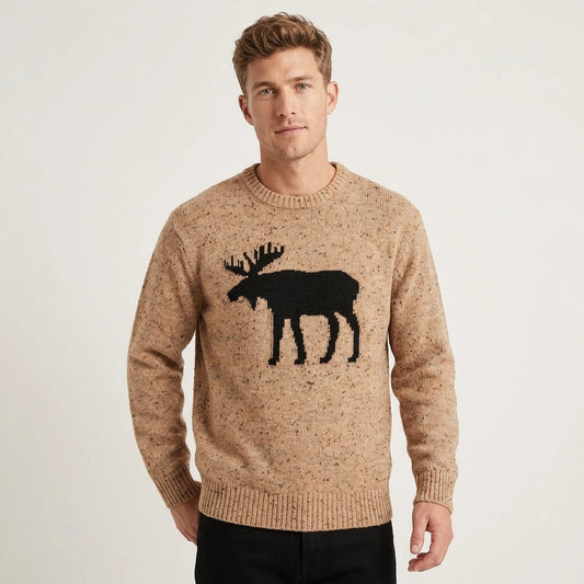 Wholesale Casual 100% Cotton Animal Print Breathable Pullover Sweater for Men Winter