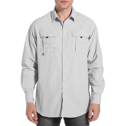 Men's Outdoor Fishing Shirt Long Sleeve Hiking Tops UPF 50+ Sun Protection Shirt Quick Dry Lightweight Shirt With Pockets