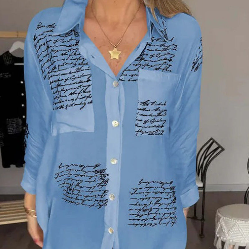 🎁Hot Sale 👚Women's Long Sleeve Print Fashion Lapel Shirt