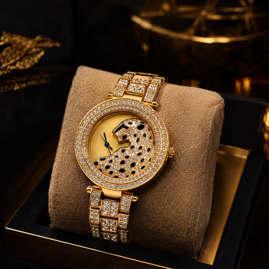 Vilante-Luxury Panther Crystal Gold Watch