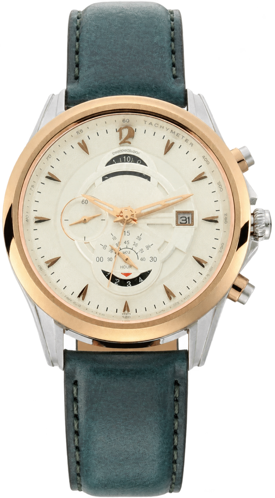 Maritime White Dial Green Leather Strap Chronograph Watch for Men