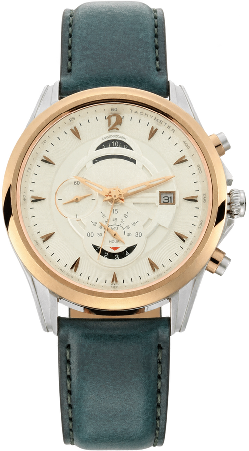 Maritime White Dial Green Leather Strap Chronograph Watch for Men