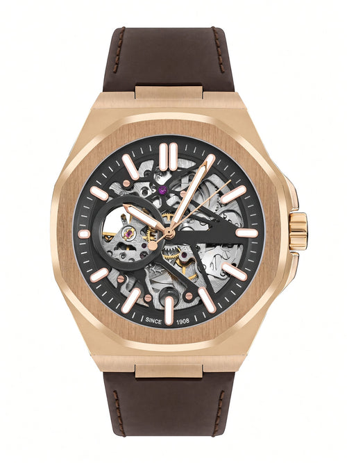 Men's Automatic Leather Strap Watch – LC07978-454