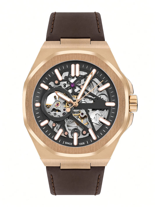 Men's Automatic Leather Strap Watch – LC07978-454